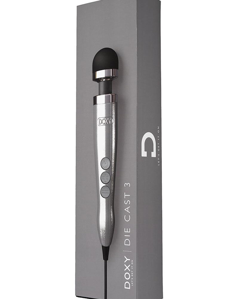 DOXY Number 3 Plug-In Vibrating Wand Body Massager Small Brushed Metal Silver 11.02 Inch