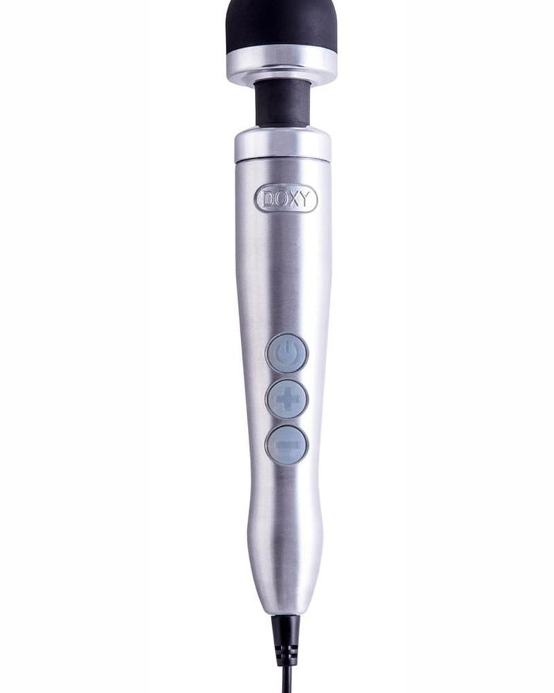 DOXY Number 3 Plug-In Vibrating Wand Body Massager Small Brushed Metal Silver 11.02 Inch