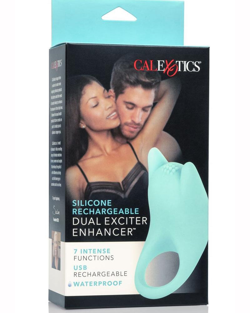 Silicone USB Rechargeable Dual Exciter Enhancer Ring Waterproof Teal