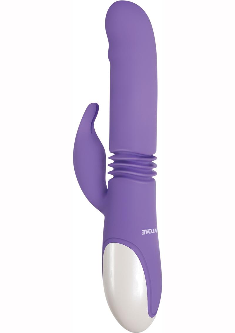 Conejito grueso y potente con acción de expansión de longitud y circunferencia, de silicona, recargable por USB, con doble vibración, resistente al agua, color lavanda