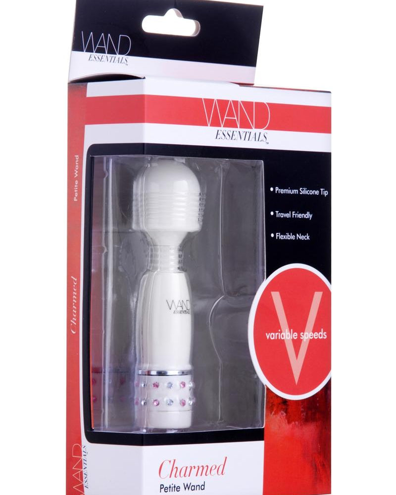 Minimasajeador de cuello flexible Charmed Petite Wand de Wand Essentials, color blanco con cristales, 4 pulgadas