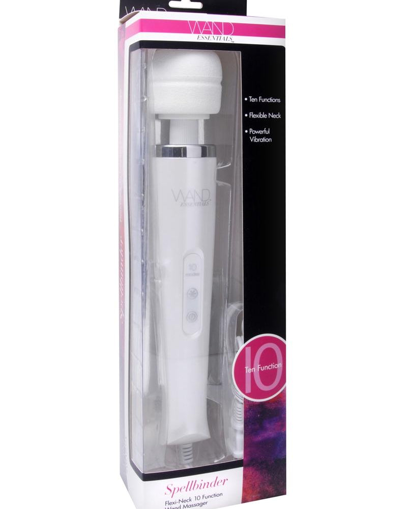 Masajeador de varita con enchufe y 10 funciones Spellbinder Flexi-Neck de Wand Essentials, color blanco, 12,75 pulgadas