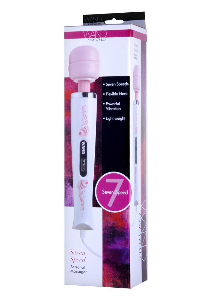 Masajeador de varita con enchufe de 7 velocidades Flexi-Neck de Wand Essentials, rosa y blanco, 12,25 pulgadas