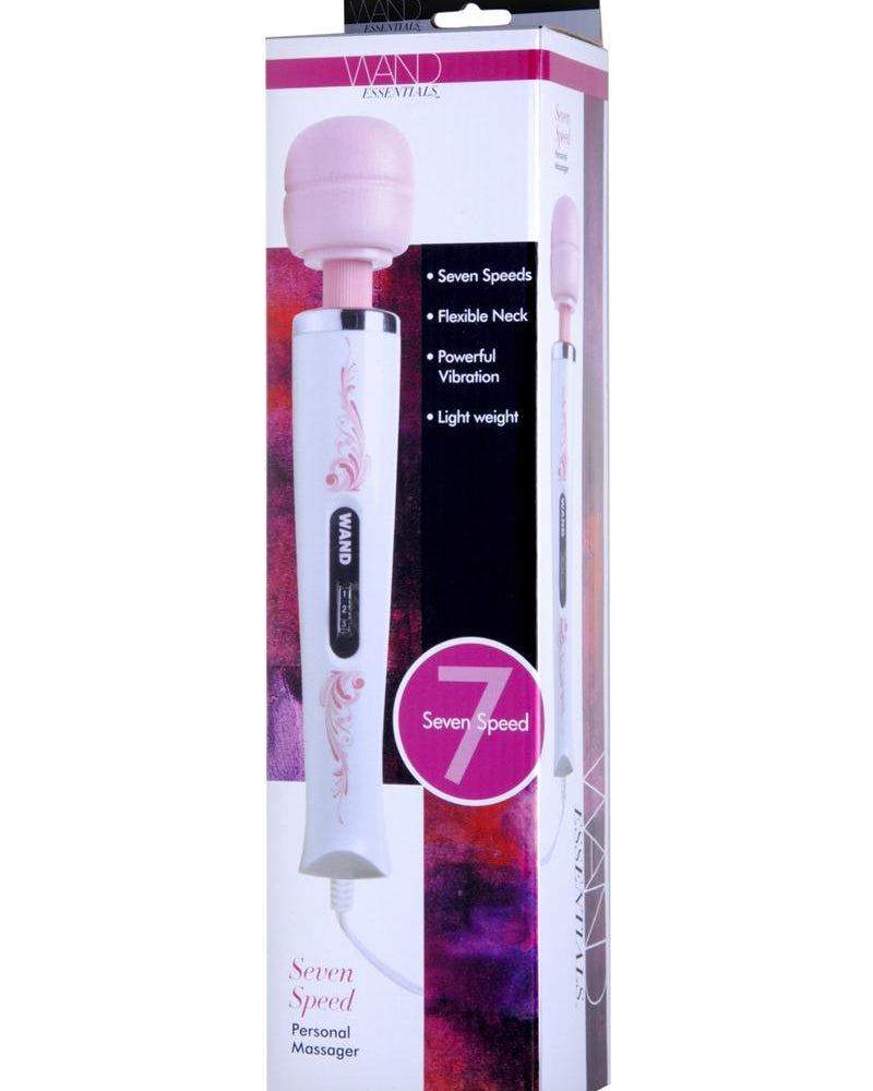 Masajeador de varita con enchufe de 7 velocidades Flexi-Neck de Wand Essentials, rosa y blanco, 12,25 pulgadas