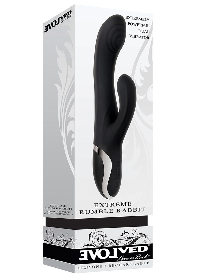 Extreme Rumble Rabbit USB Rechargeable Silicone Dual Vibrator Waterproof Black Inch