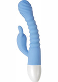 Vibrador de silicona con doble motor y recargable por USB Bendy Bunny, resistente al agua, color azul, 7,5 pulgadas