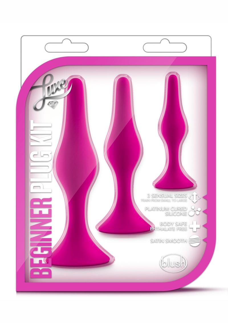 Kit de tapón anal de silicona de lujo para principiantes, 3 tamaños, color rosa