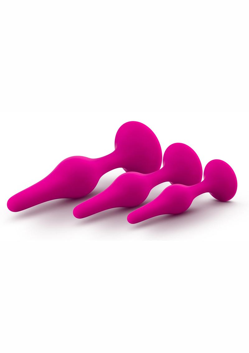 Kit de tapón anal de silicona de lujo para principiantes, 3 tamaños, color rosa