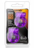 Anillos vibradores para el pene desechables Stay Hard de color morado, 2 unidades por paquete