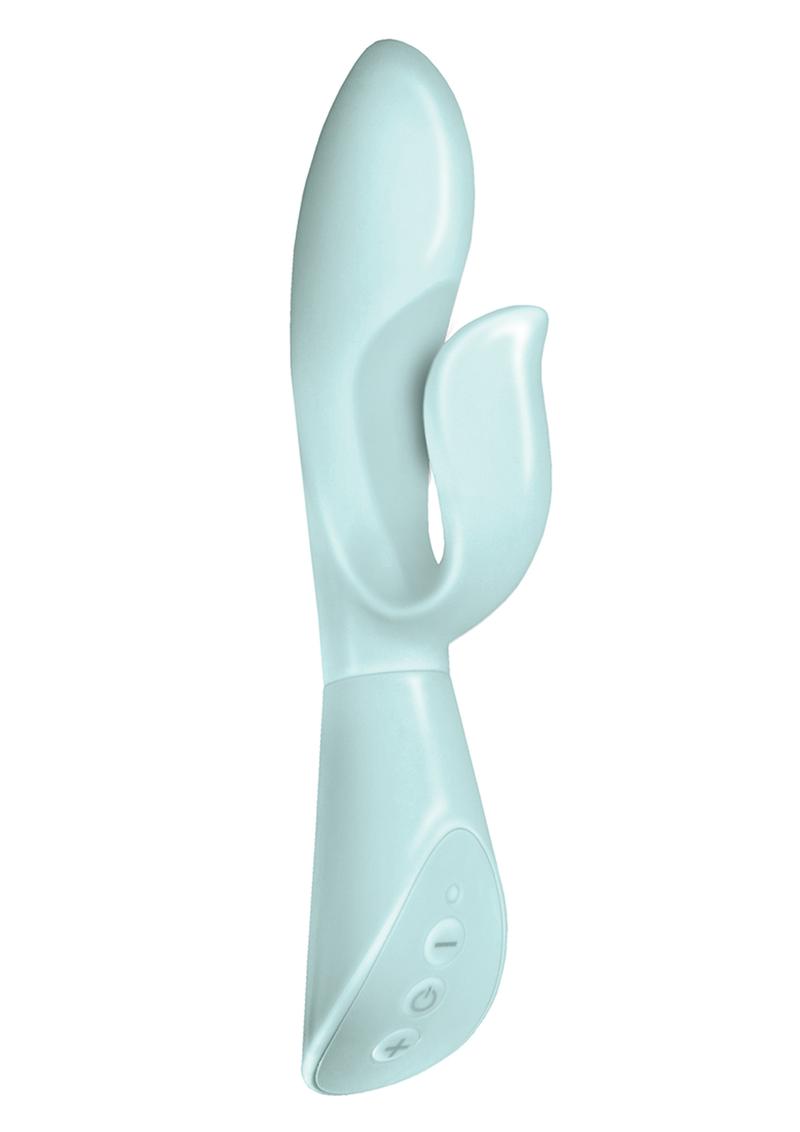 Vibrador doble Touch Me Vibe de silicona recargable por USB, resistente al agua, 8 pulgadas, color aguamarina