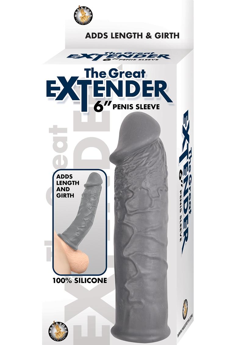 The Greatest Extender Penis Sleeve Silicone Realistic Waterproof Grey 6 Inch