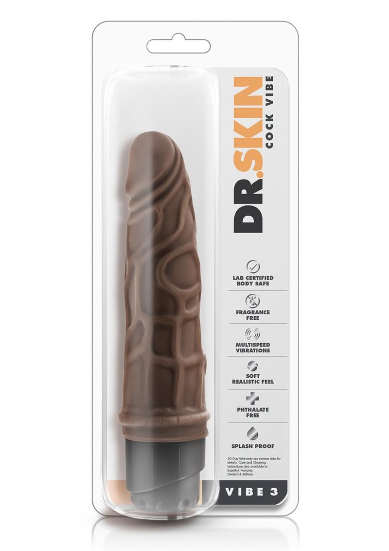 Dr. Skin Cock Vibe 3 Realistic Vibrator Splashproof Chocolate 7.25 Inch