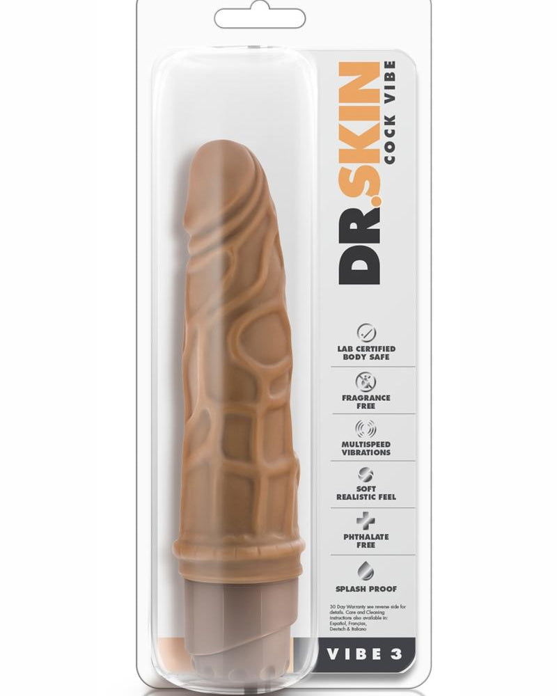 Dr. Skin Cock Vibe 3 Realistic Vibrator Splashproof Mocha 7.25 Inch