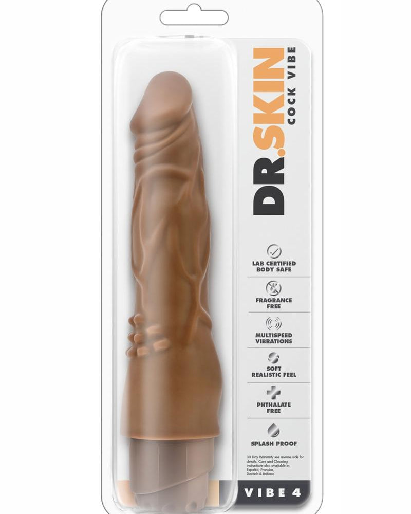Vibrador realista Dr. Skin Cock Vibe 4 a prueba de salpicaduras color moca de 8 pulgadas