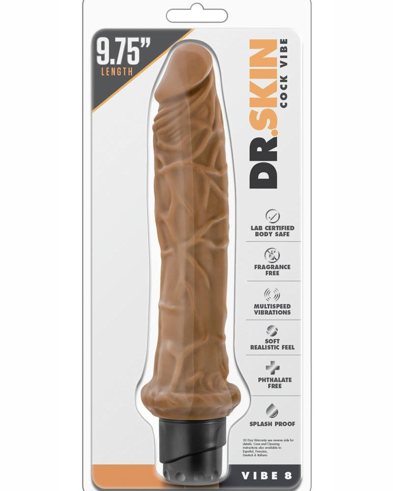 Dr. Skin Cock Vibe 8 Realistic Vibrator Splashproof Mocha 9.75 Inch
