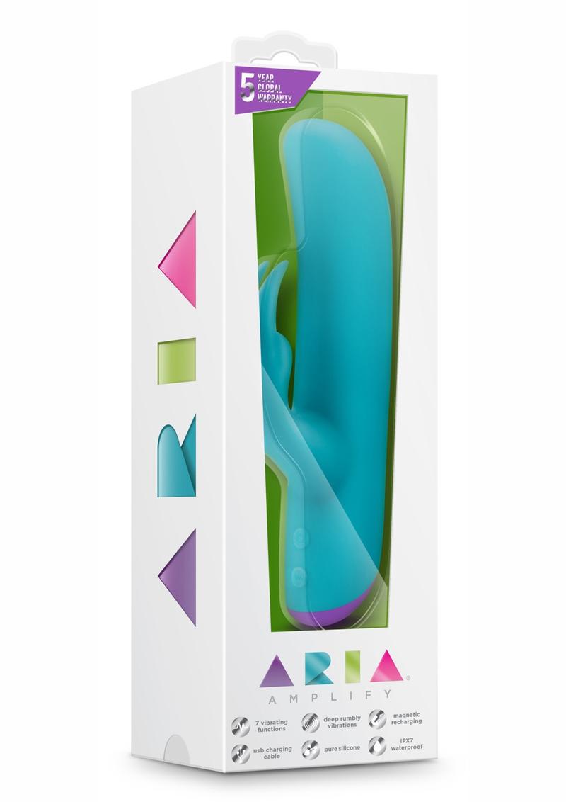 Aria Amplify USB Magnetic Rechargeable Silicone Rabbit Vibrator Waterproof Aqua 7.25 Inches