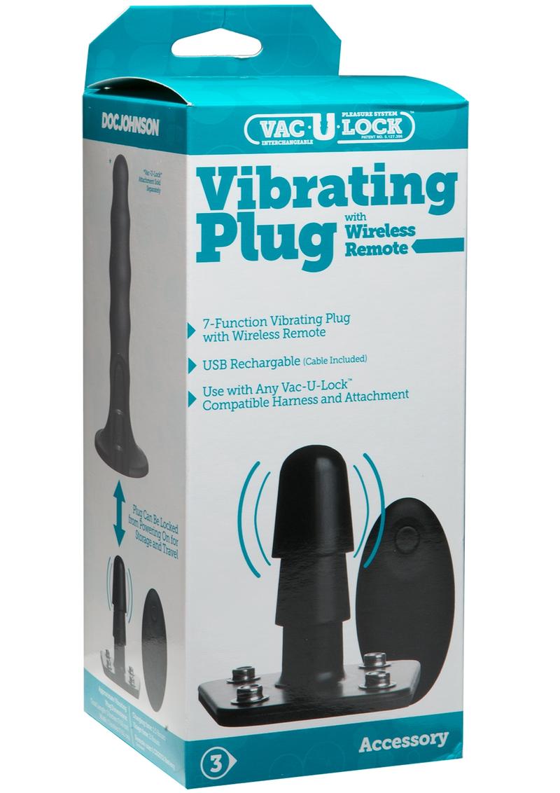 Vac U Lock - Tapón vibrador con control remoto inalámbrico, recargable por USB, accesorio de arnés, color negro