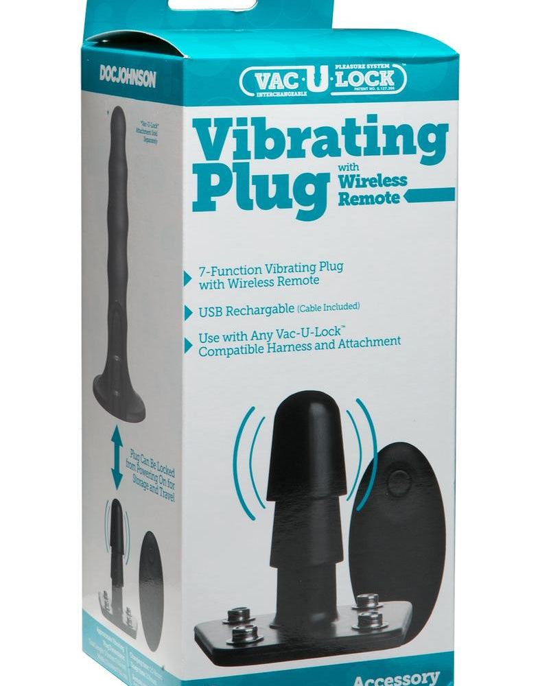 Vac U Lock Vibrating Plug With Wireless Remote USB Rechargeable Harness Accessory Black