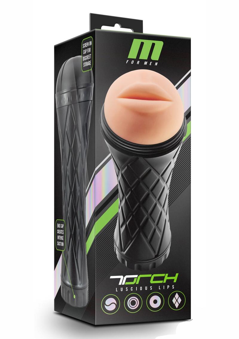 Masturbador con textura M For Men Torch Luscious Lips de 9,5 pulgadas y color vainilla