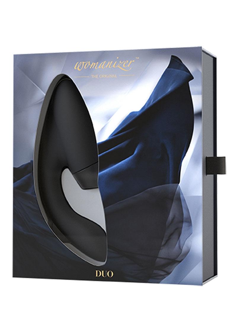 Estimulador de clítoris y punto G Womanizer Duo de silicona recargable por USB, resistente al agua, color negro