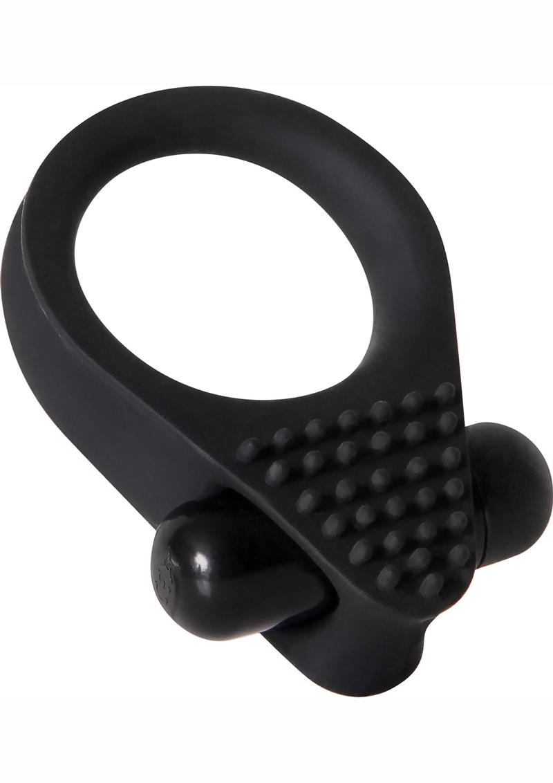 Anillo vibrador texturizado para el pene Black Knight resistente al agua y color negro