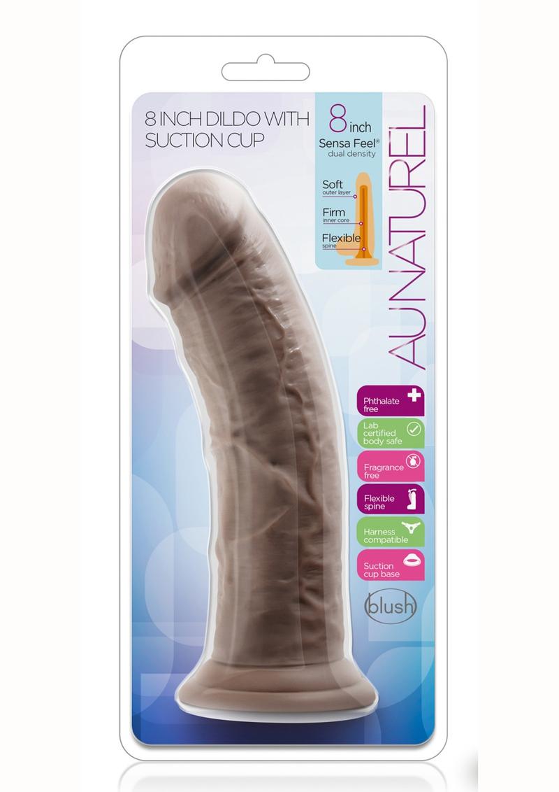 Au Naturel Dildo With Suction Cup 8 Inch Chocolate