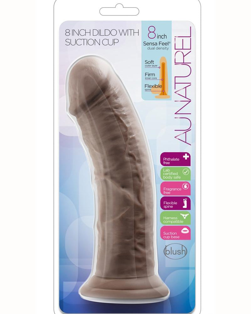 Au Naturel Dildo With Suction Cup 8 Inch Chocolate