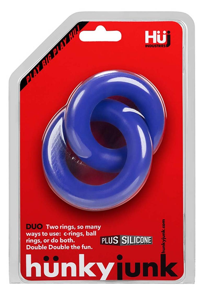 Hunkyjunk Duo Silicone Blend Double Cock Ring Cobalt