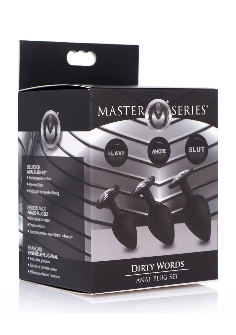 Juego de 3 tapones anales de silicona de color negro Master Series Dirty Words