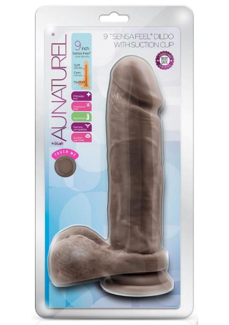 Au Naturel Realistic Dildo With Balls Suction Base Chocolate 9.5 Inches