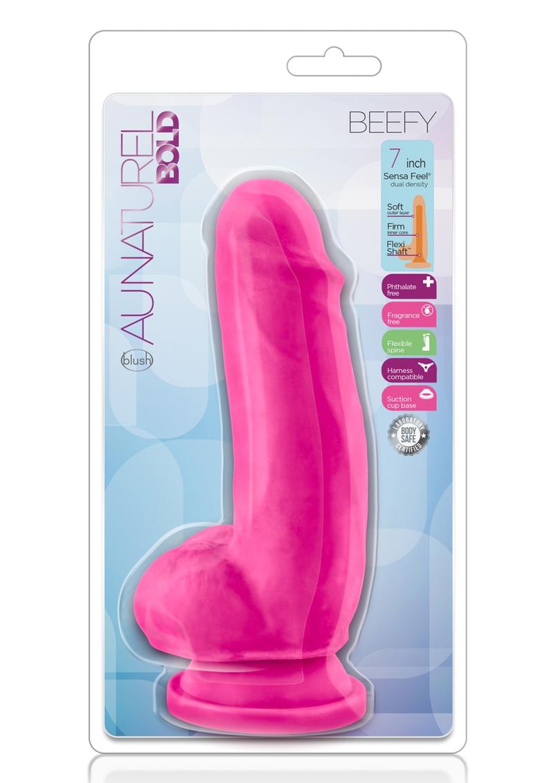 Consolador Au Naturel Bold Beefy de 7 pulgadas con ventosa y sin vibración, color rosa