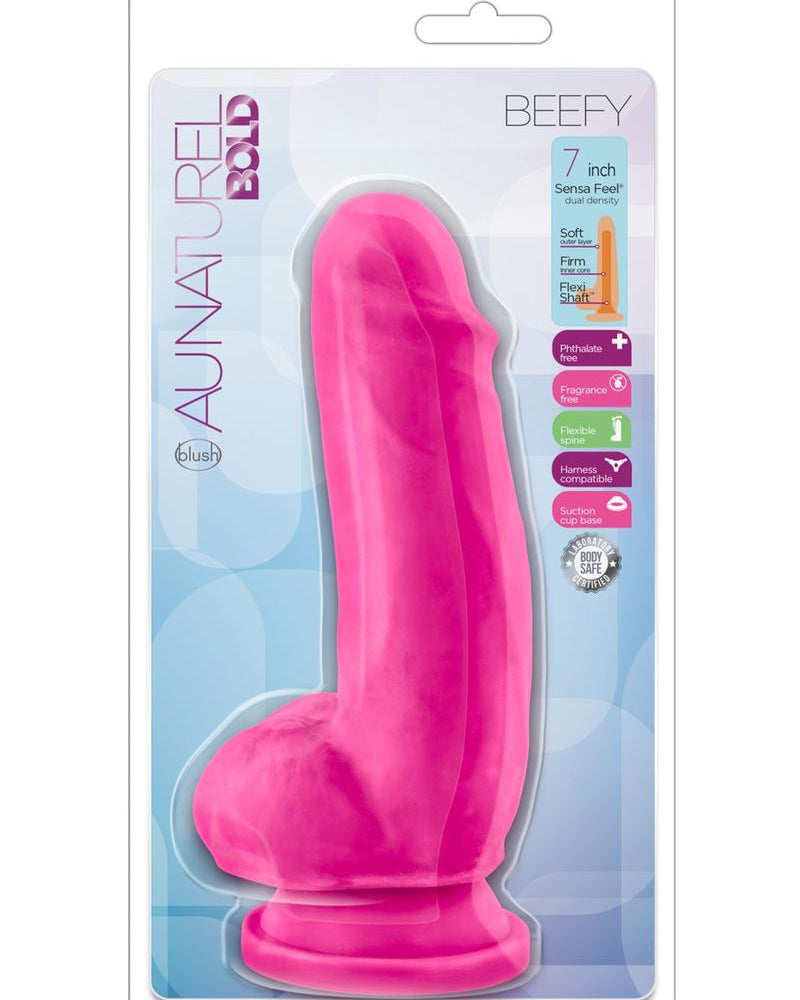Consolador Au Naturel Bold Beefy de 7 pulgadas con ventosa y sin vibración, color rosa