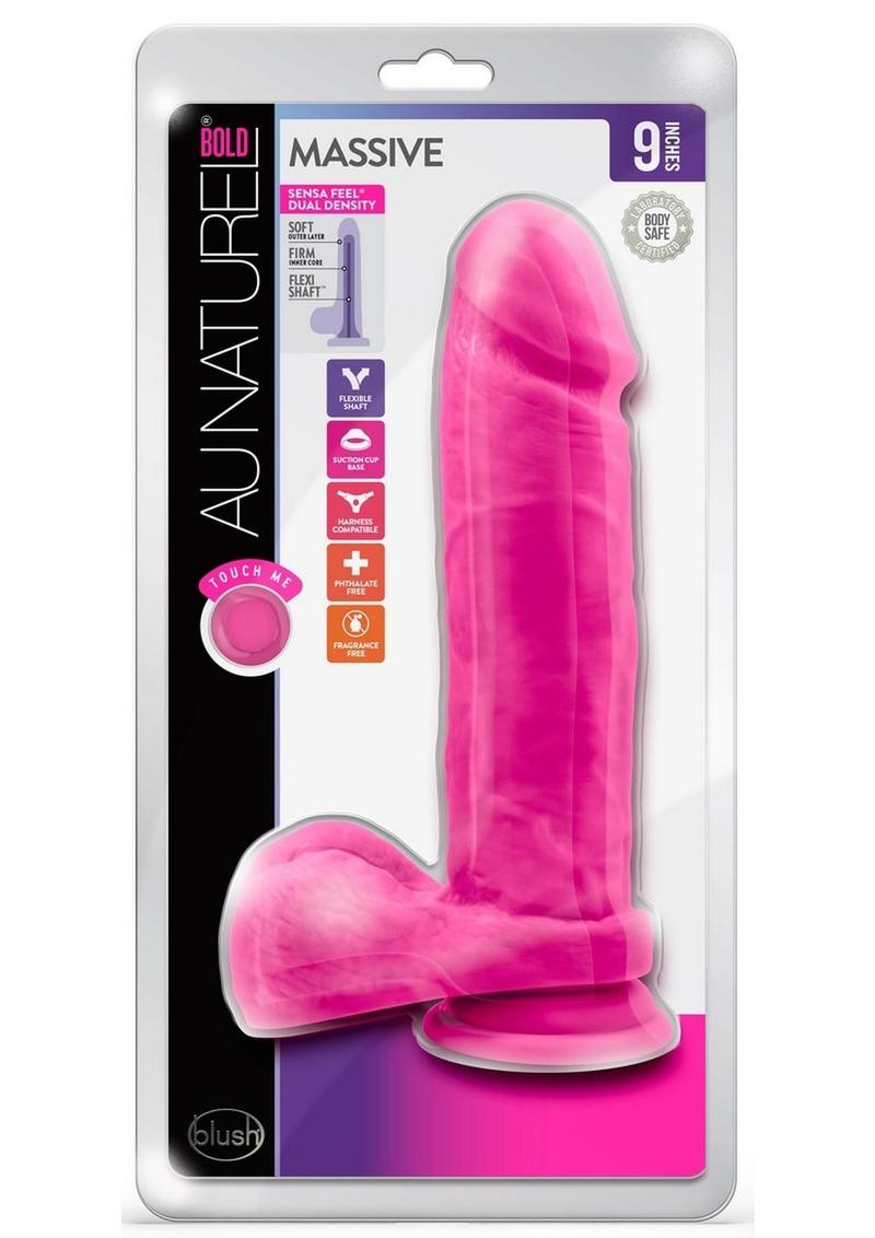 Au Naturel Bold Massive Dildo 9 inch Suction Cup Non Vibrating Pink