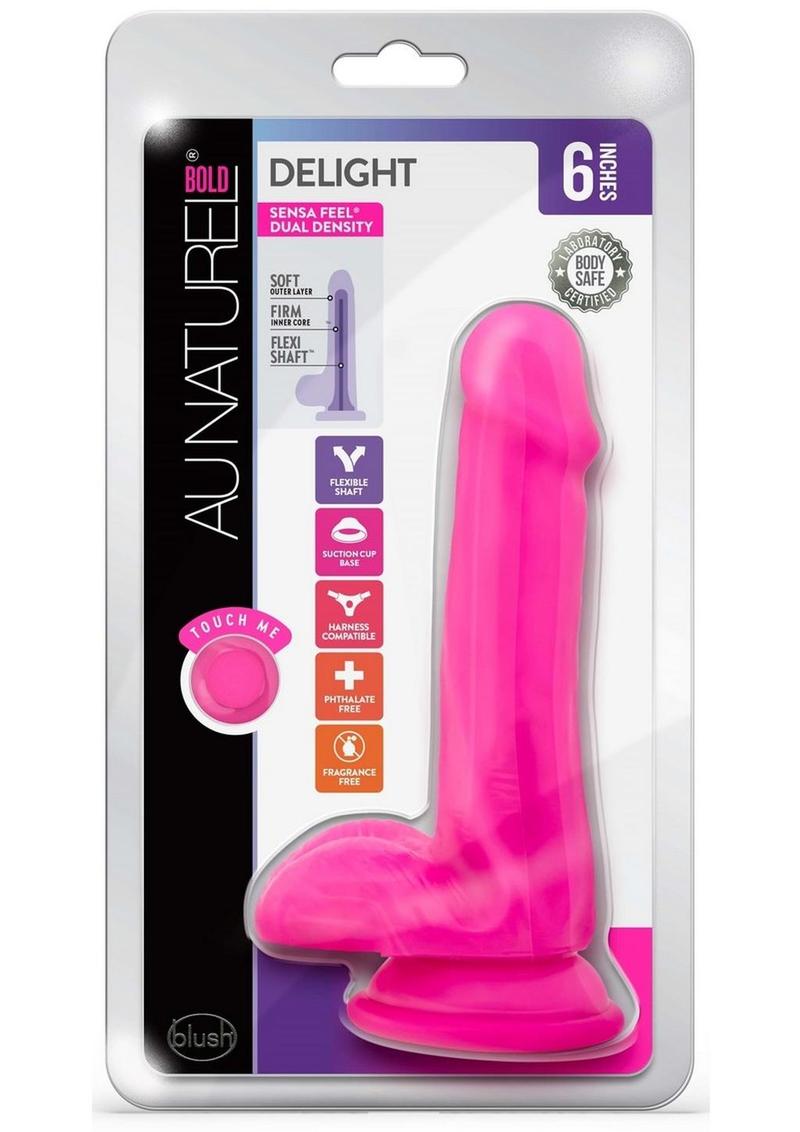 Au Naturel Bold Delight Dildo 6 inch Suction Cup Non Vibrating Pink