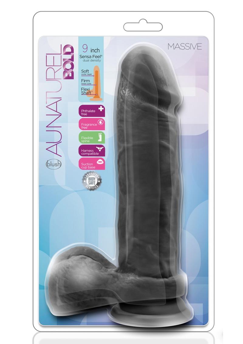 Au Naturel Bold Massive Dildo 9 inch Suction Cup Non Vibrating Black