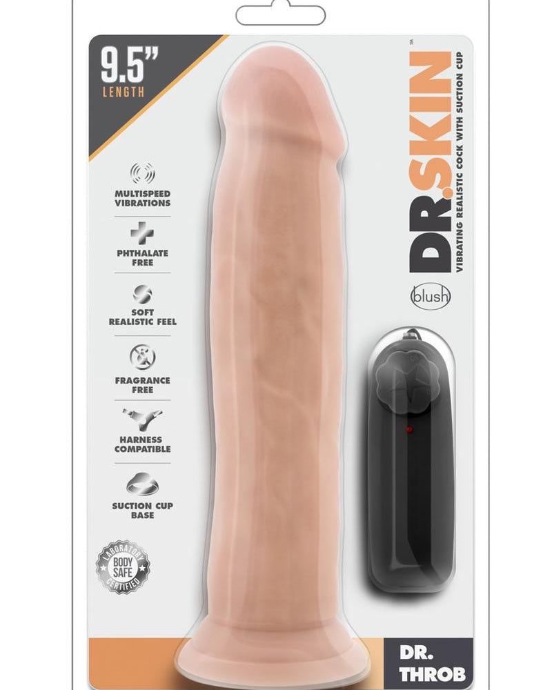 Dr Skin Dr Throb Vibe Cock W/suction Vanilla 9.5 inch