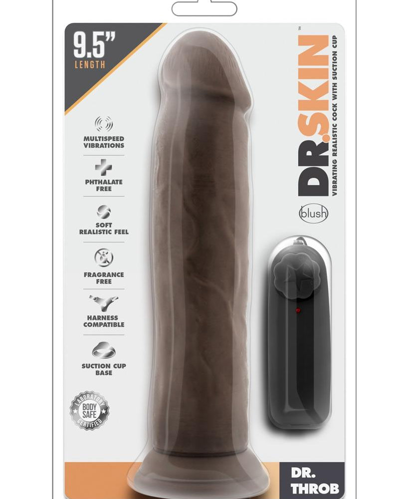 Dr Skin Dr Throb Vibe Cock W/suction Chocolate 9.5 inches