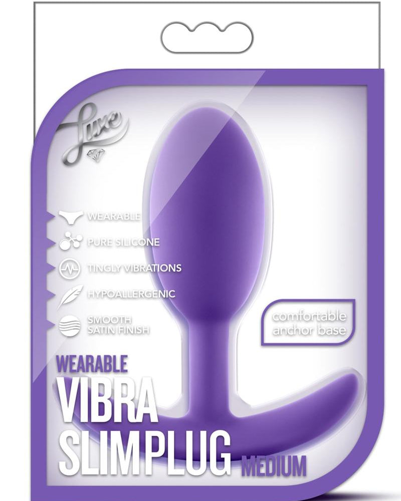Luxe Wearable Vibra Slim Plug Silicone Medium Purple 4 Inches
