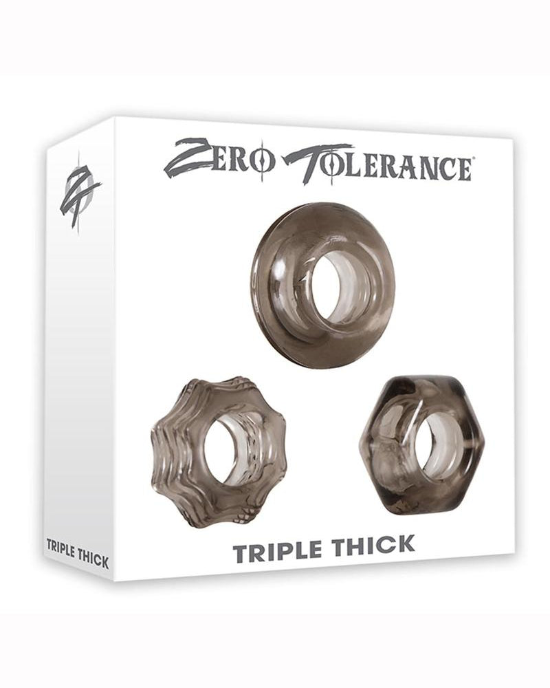Zero Tolerance Triple Thick Cock Ring Set Rubber Waterproof Smoke 3 Shapes Per Set