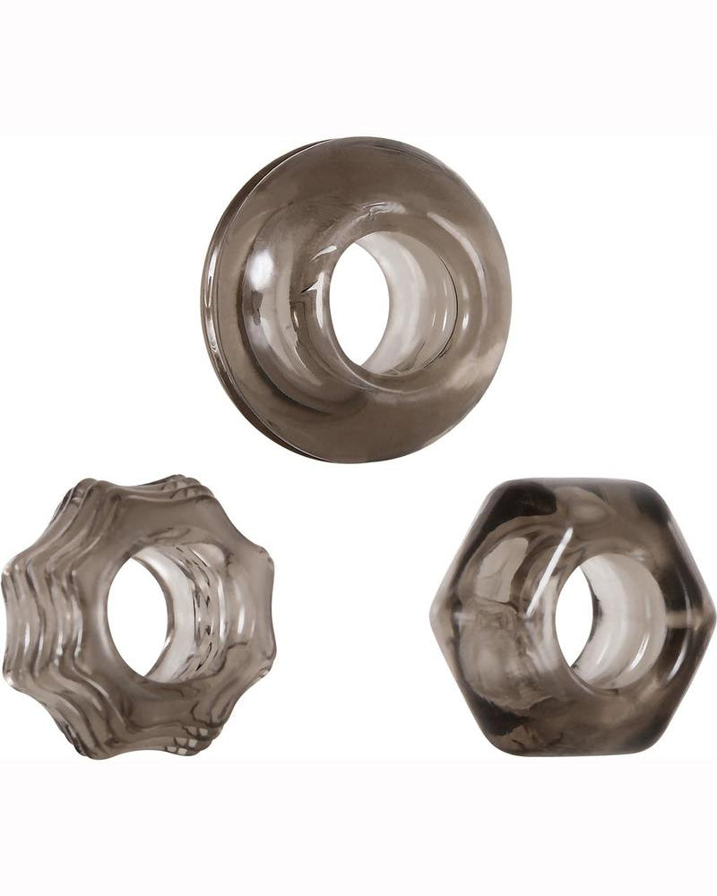 Zero Tolerance Triple Thick Cock Ring Set Rubber Waterproof Smoke 3 Shapes Per Set