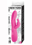 Masajeador de conejo contorneado Vibes Of New York, 7 funciones, motores duales, recargable por USB, resistente al agua, color rosa