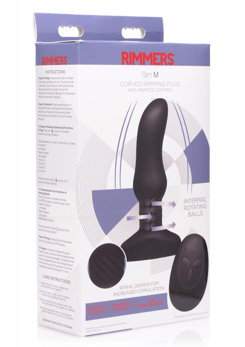 Rimmers Slim M Silicone Curved Rimming Plug With Wireless Remote Control USB Rechargeable Waterproof Black 5.5 Inches