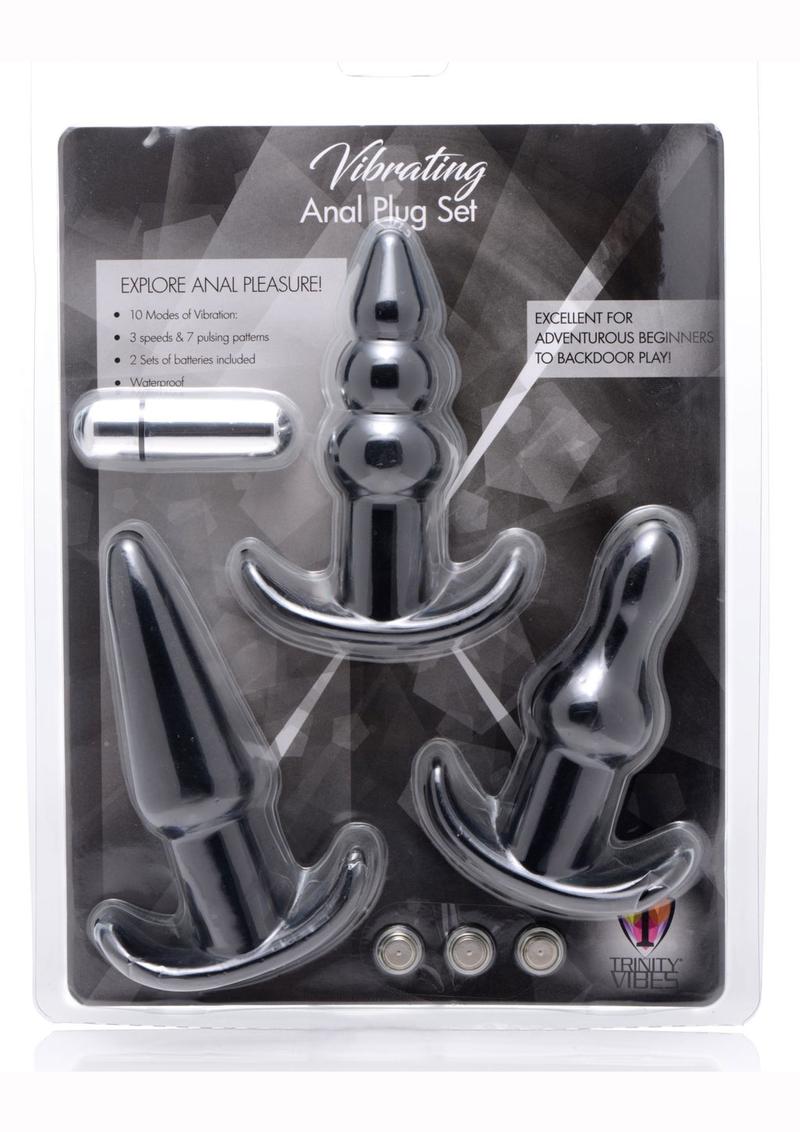 Trinity Vibes Vibrating Anal Plug Set Waterproof Black 3 Plugs Per Set