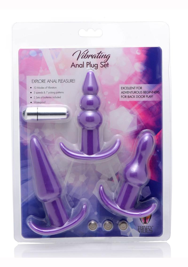 Trinity Vibes Vibrating Anal Plug Set Waterproof Purple 3 Plugs Per Set