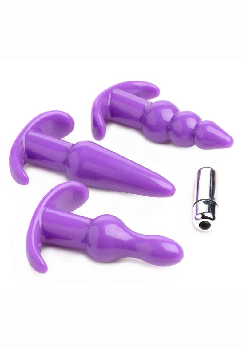 Trinity Vibes Vibrating Anal Plug Set Waterproof Purple 3 Plugs Per Set