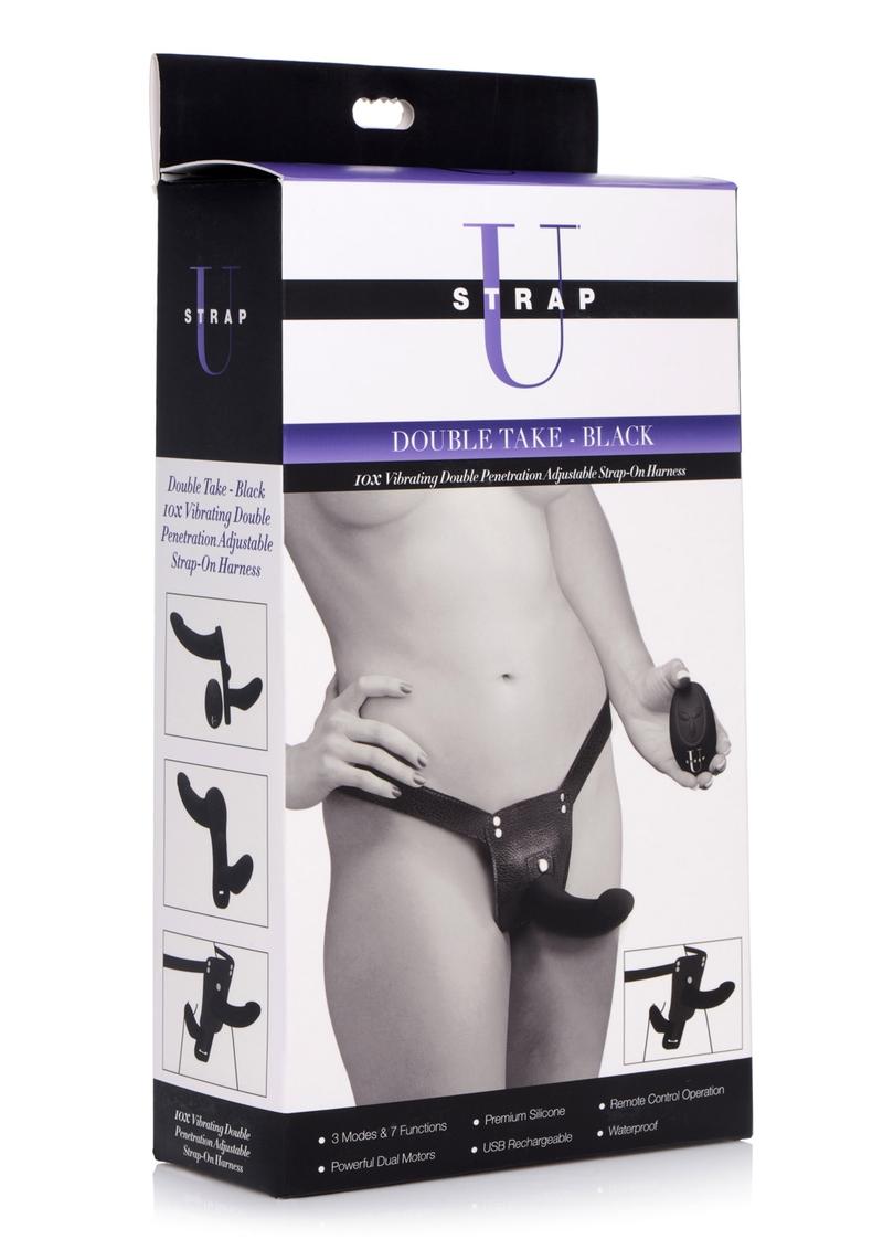 Strap U Double Take Strap On Double Penetration Adjustable Harness  Black