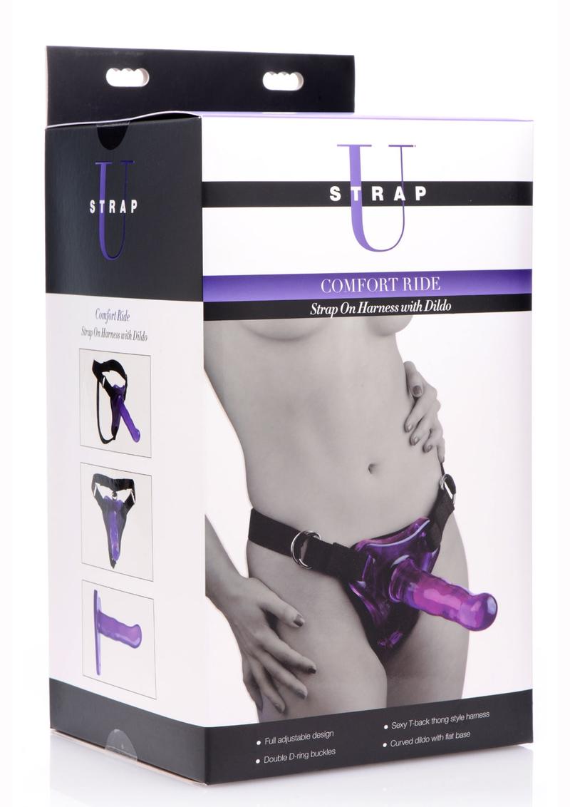 Strap U Comfort Ride Strap On Harness With Dildo Purple 7 Inches