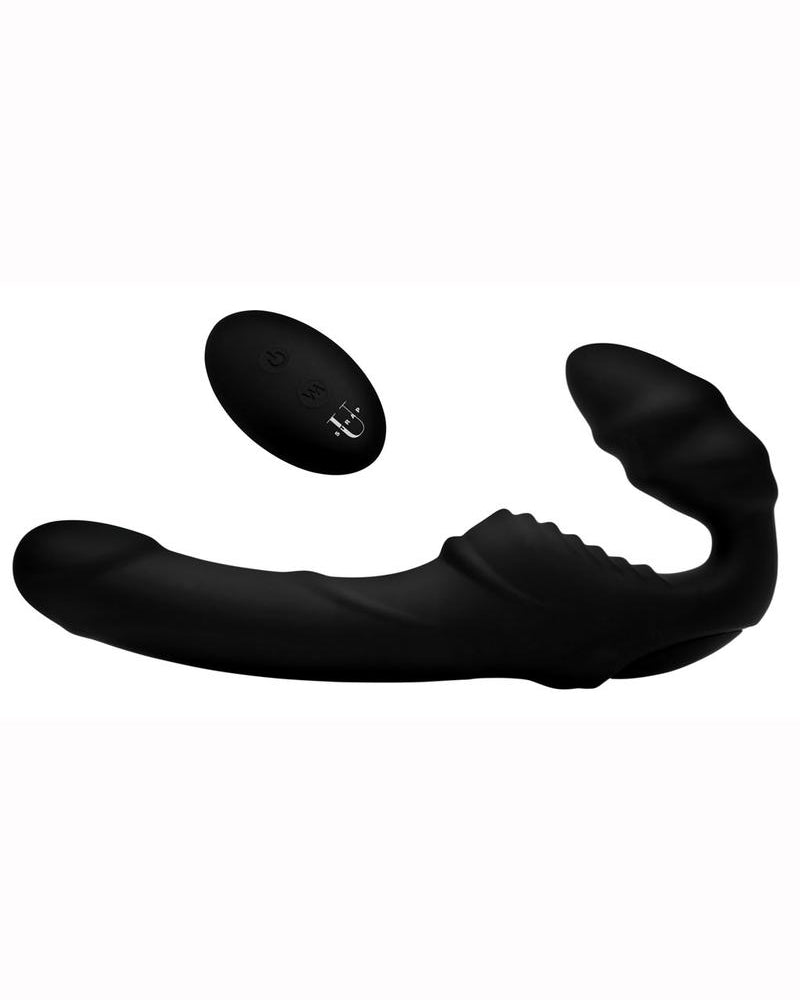 Strap U Pro Rider Silicone 9X Vibrating Strapless Strap On With Wireless Remote USB Rechargeable Waterproof Black 8.5 Inches