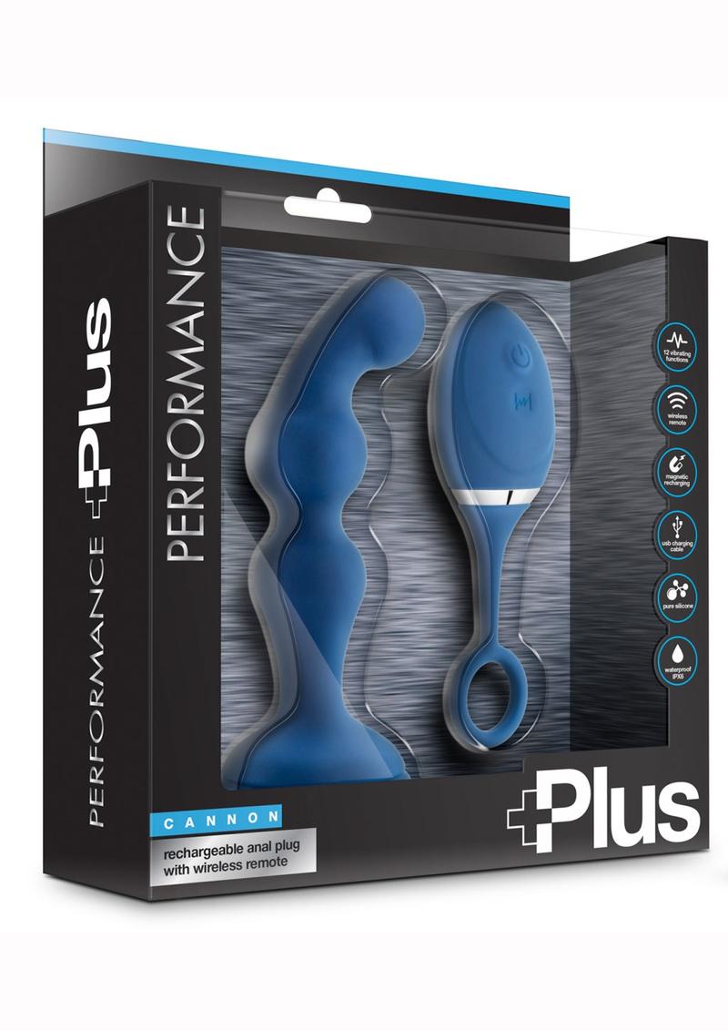 Performance Plus Cannon Anal Plug Blue Multi Speed Remote Control