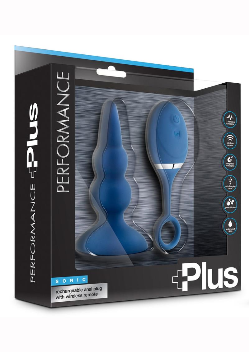 Plug anal sónico Performance Plus de silicona multifunción azul